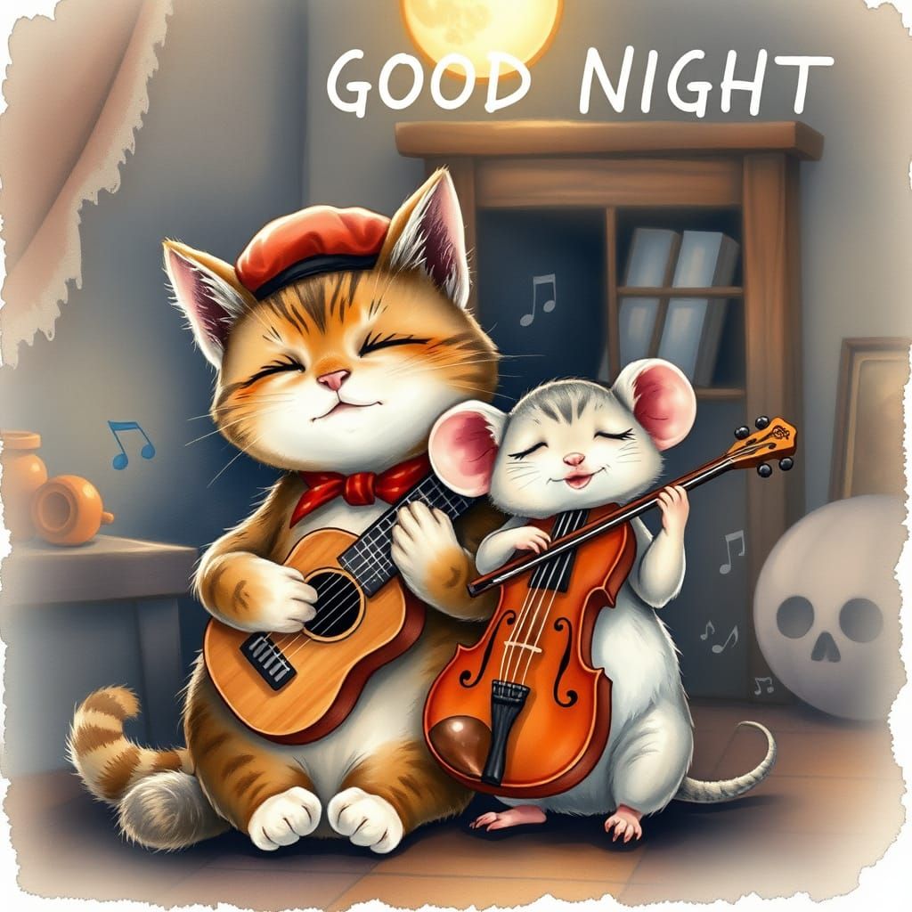 A watercolor painting of a cute, anthropomorphic cat with a ...