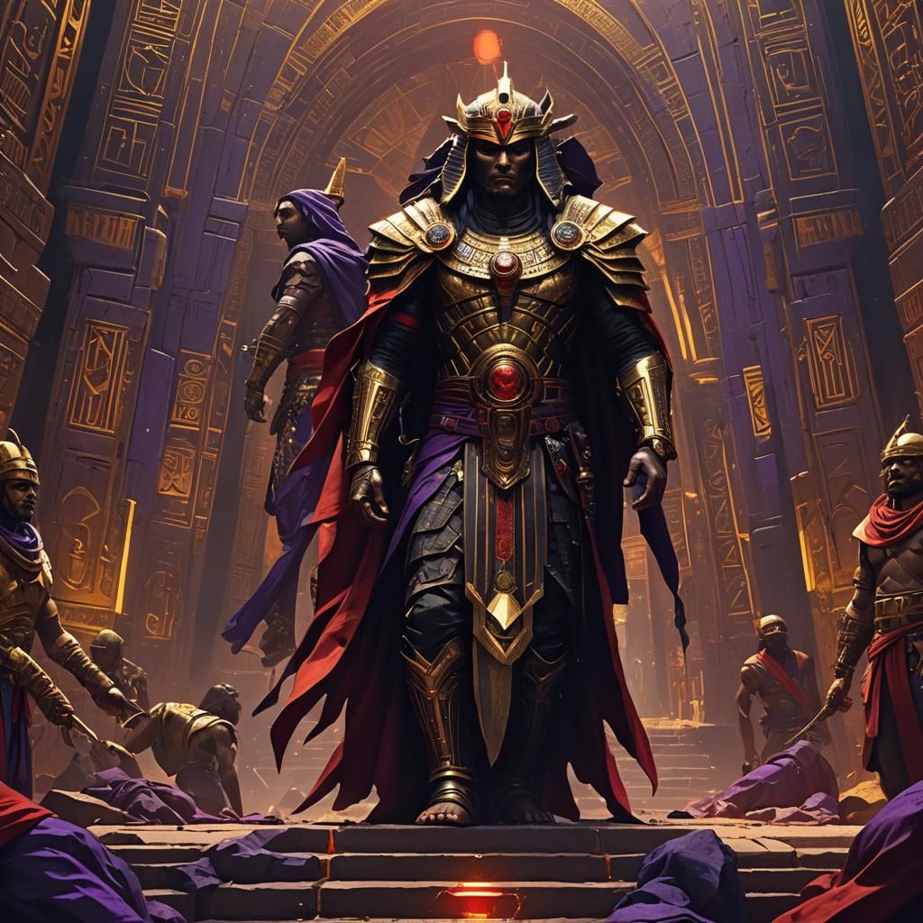 Egyptian Guardian Near Pyramid in Dark Fantasy Style