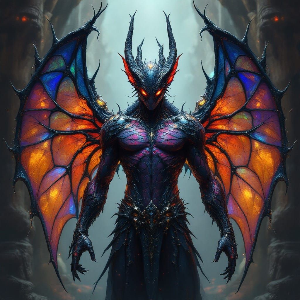 Aetherpunk Fae Creature with Stained Glass Wings