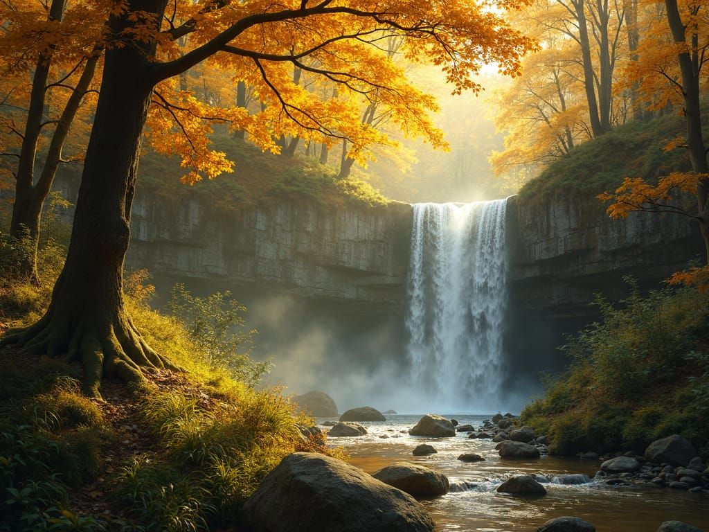 Golden Autumn Forest Glen in Photorealistic Style