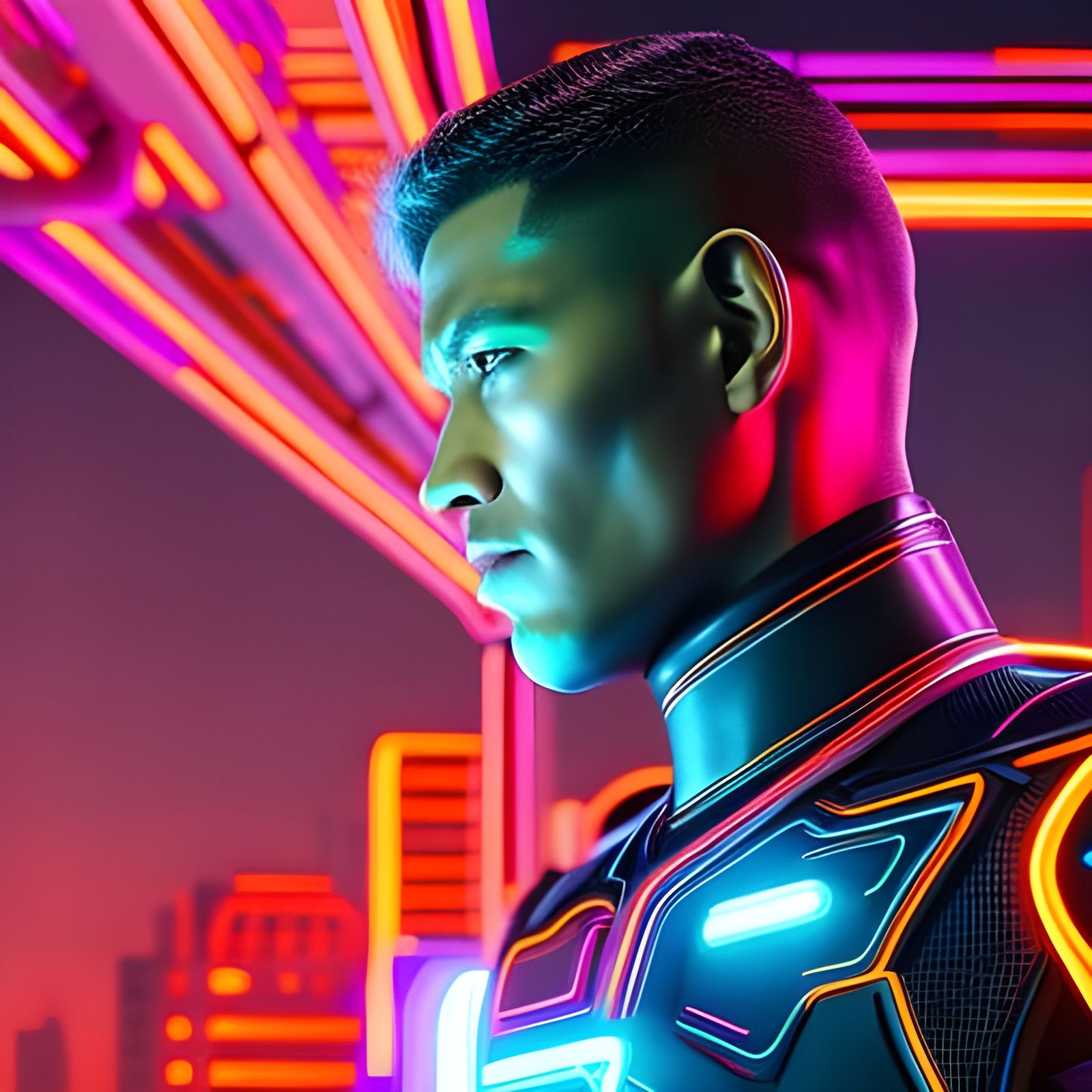 Cyborg Ninja Warrior in Cyberpunk City