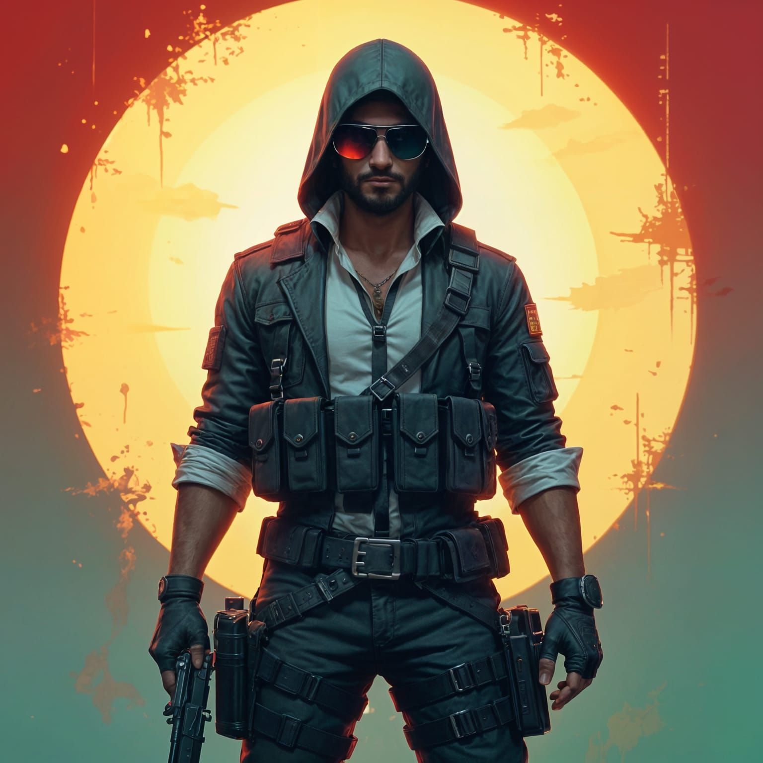 PUBG Style Digital Painting with Crimson and Gold