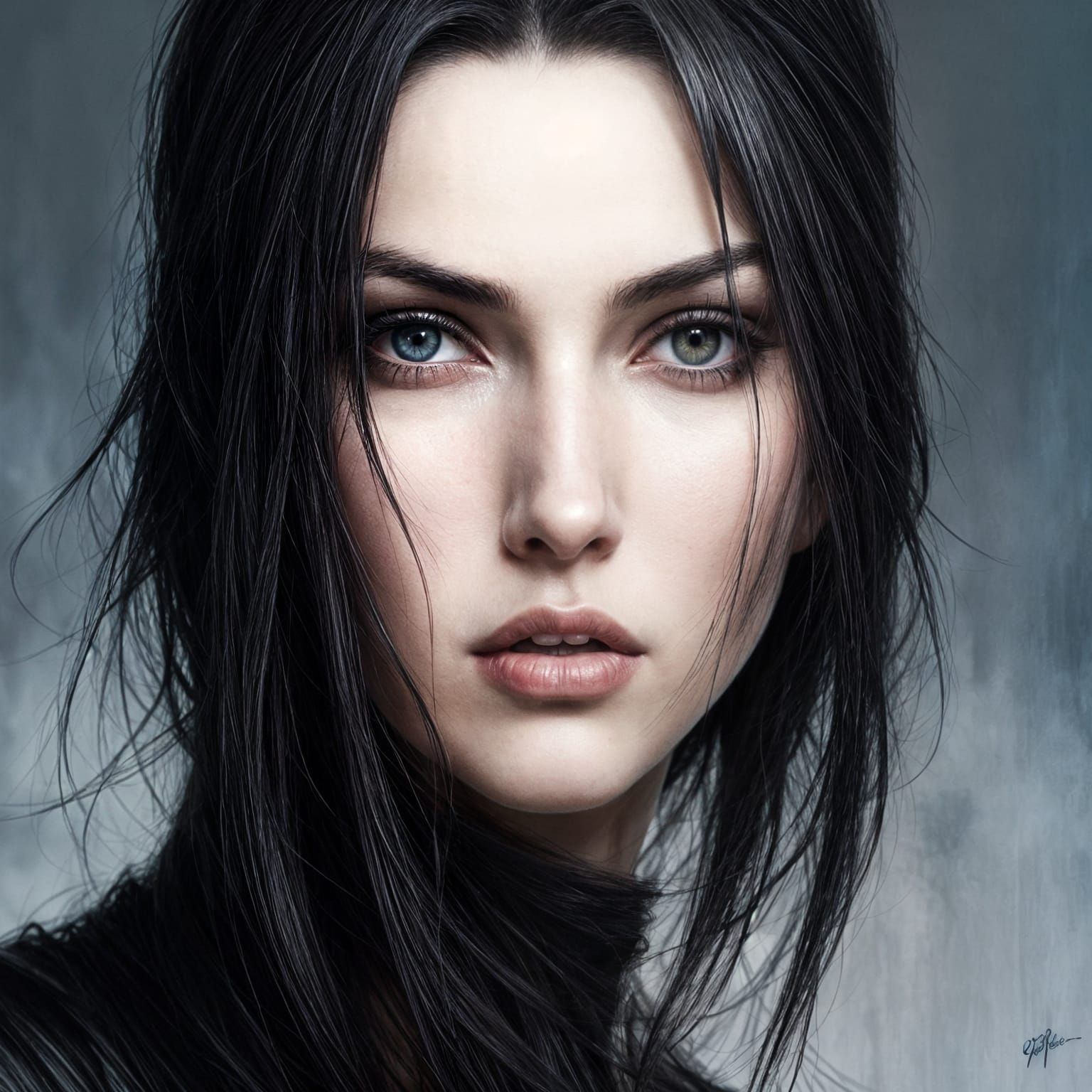 Dark Fantasy Lady with Grey Eyes in Grimdark Portrait