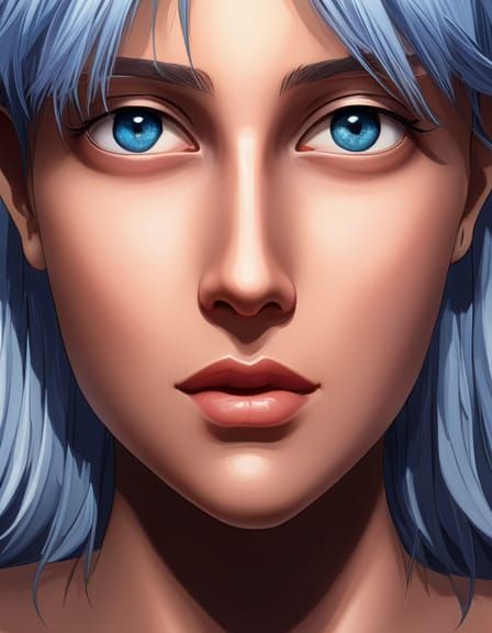 Blue-Haired Anime Character Portrait in Digital Painting Sty...