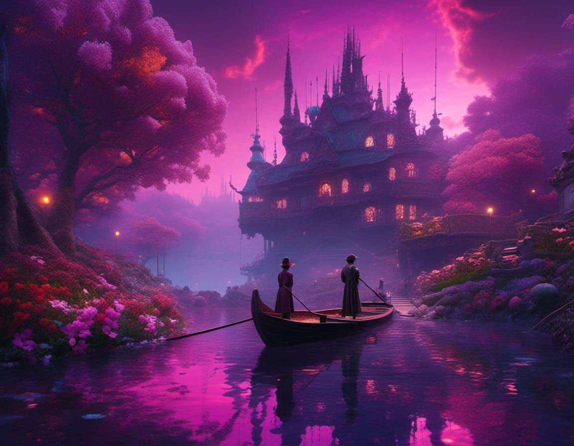 Ethereal Cityscape in a Warm Purple Glow