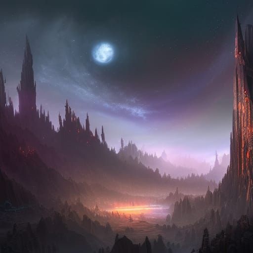 Fantastical Starry Night Matte Painting in Deep Color