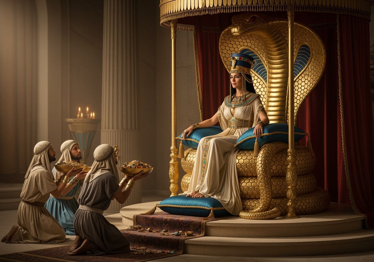 Queen of Egypt on Cobra Throne in Palace