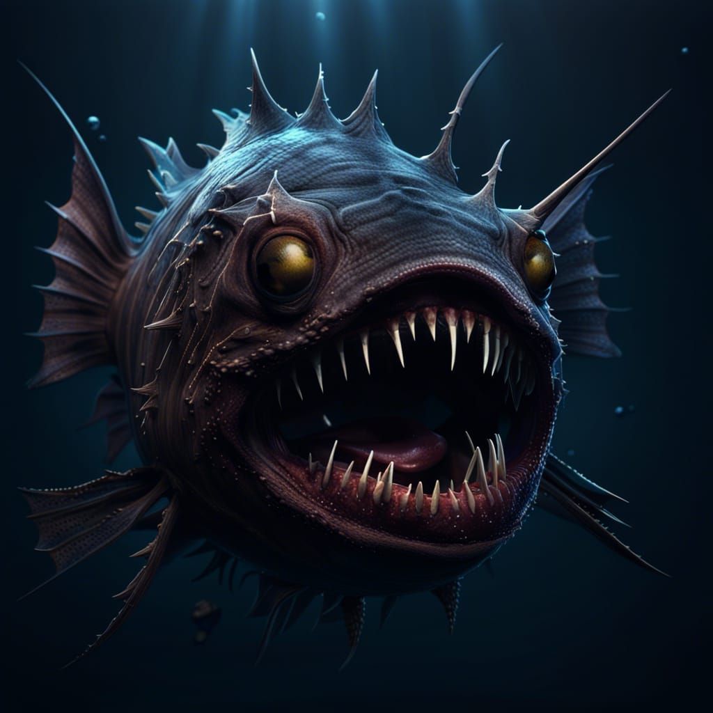 Angler Fish in Dark Ocean: Detailed Matte Painting