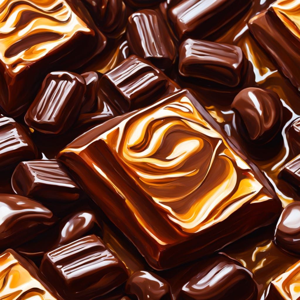 Macro Oil Painting of Mouthwatering Chocolate Piece