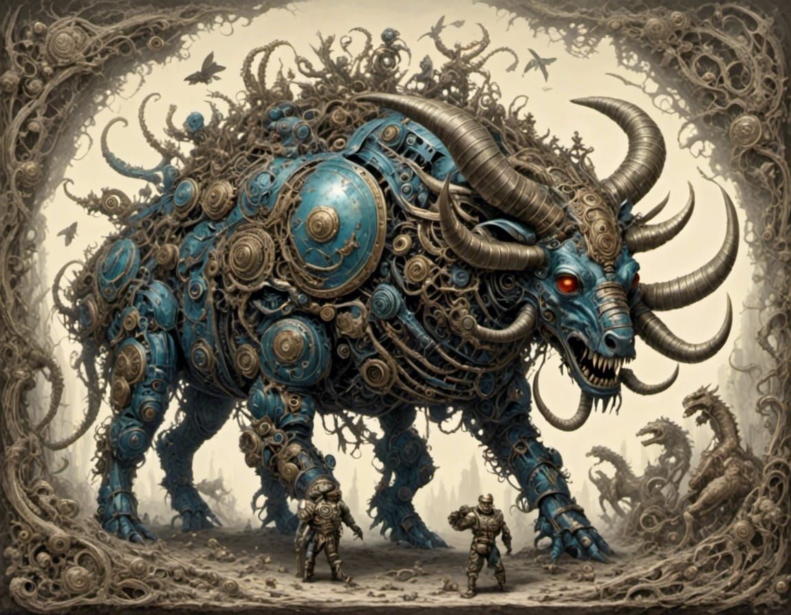 Mountain-Scale Hybrid Creature Wearing a Bow-Tie