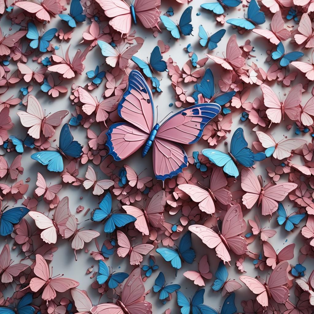 Pink and Blue 3D Butterfly on White