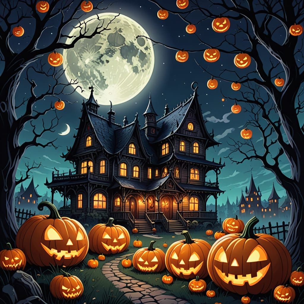 Cute Anime Nightmare Festival Under Moonlit Sky