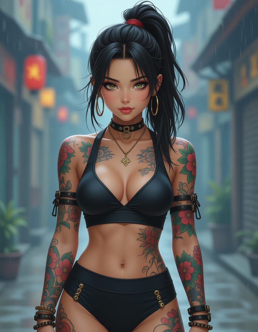 Anime Tattoo Girl in Atmospheric Digital Matte Painting