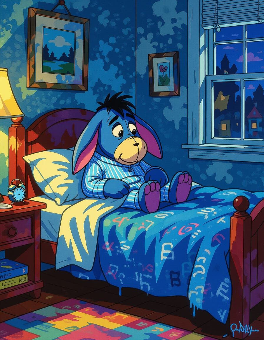 Eeyore in Pajamas Ready for Bed