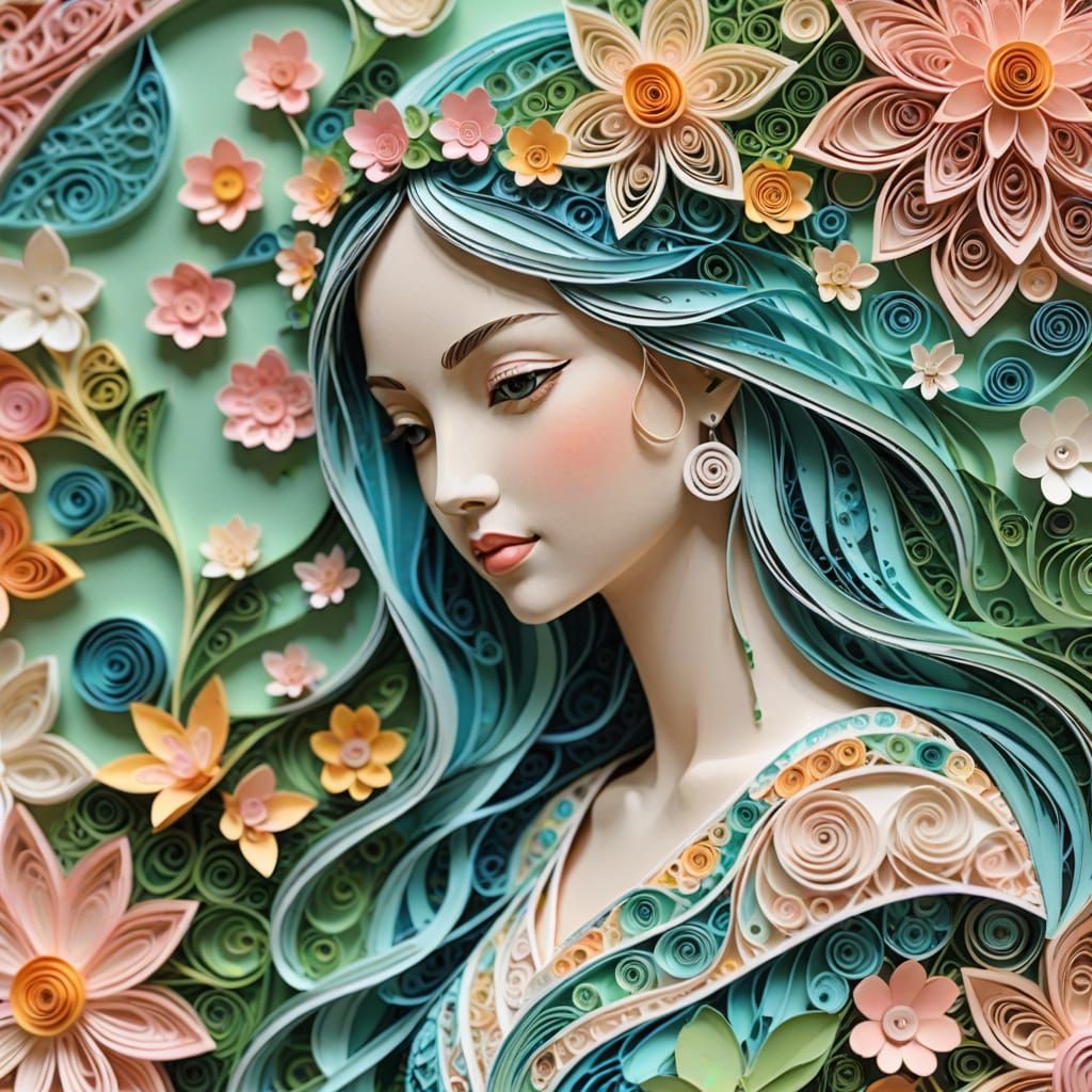 Goddess in Garden with Origami and Quilling
