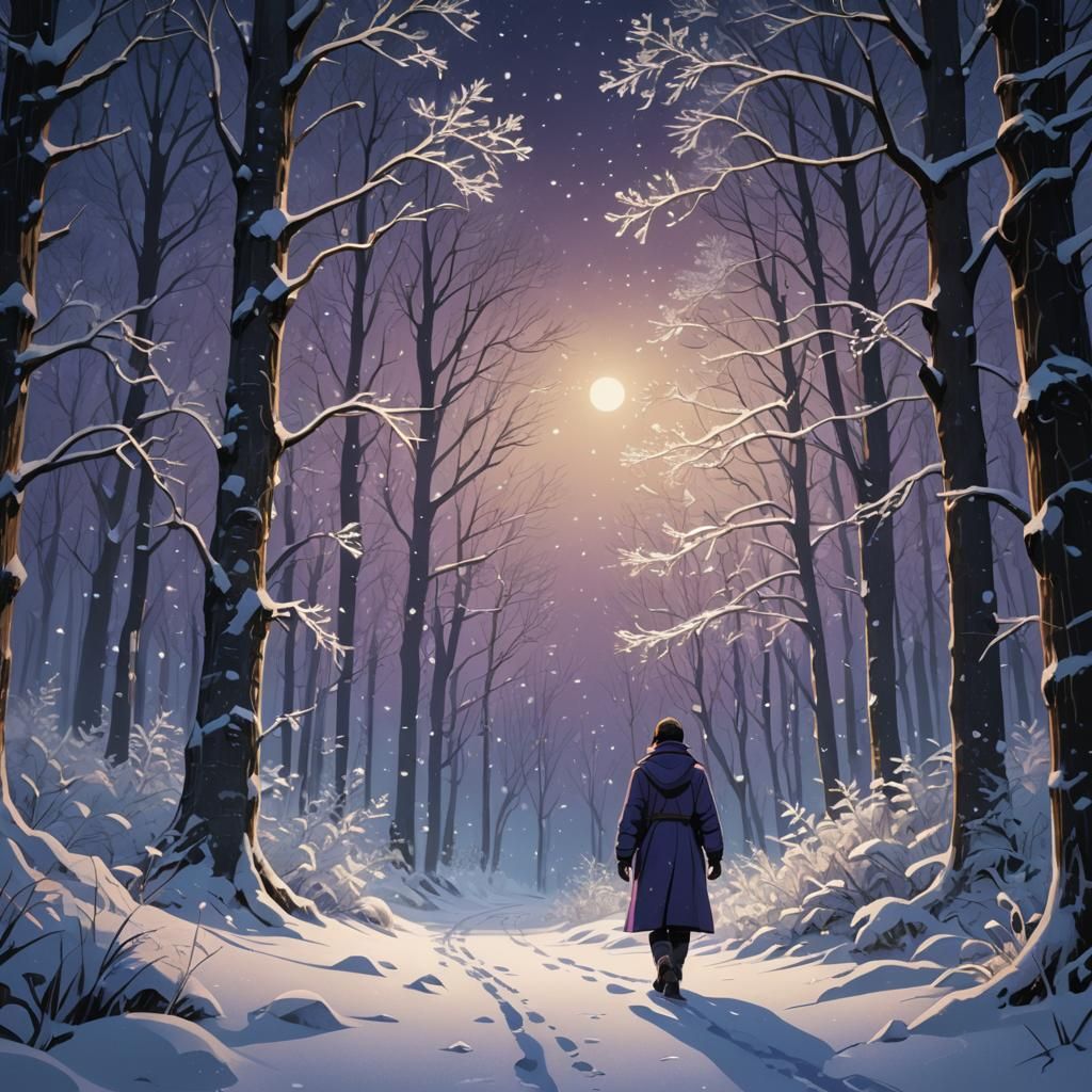 Snowy Forest Figure in Graphic Novel Style