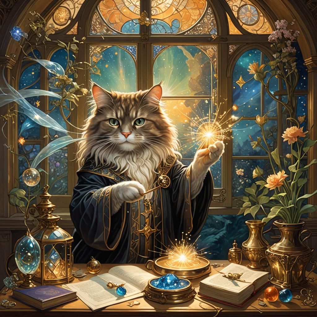 Cat Wizard Alchemist Creates Magic Mouse