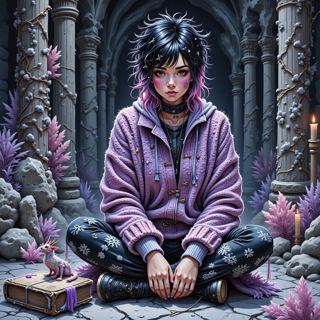 Dystopian Punk Girl in a Haunting Gothic Dungeon