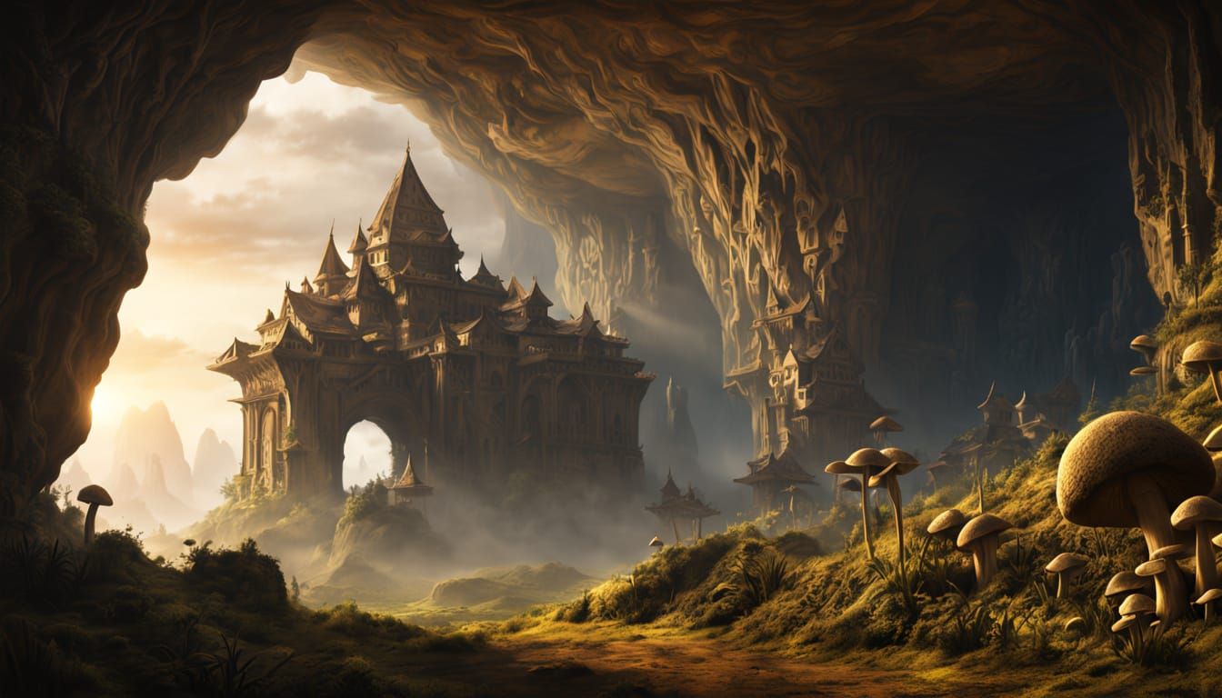 House Cave in Impossible Building: Dramatic Digital Art
