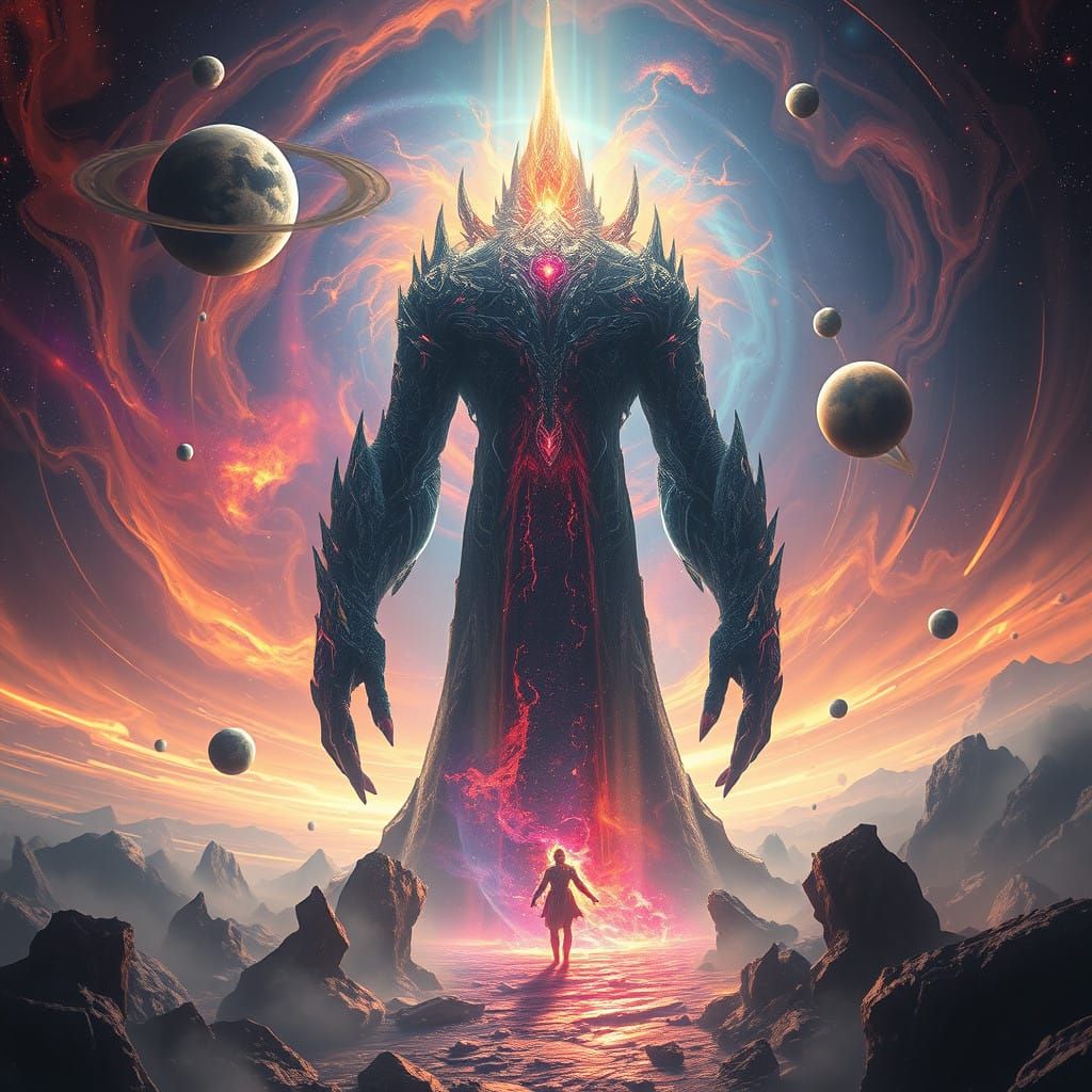 Cosmic Dawn Titan Ascends in Celestial Splendor