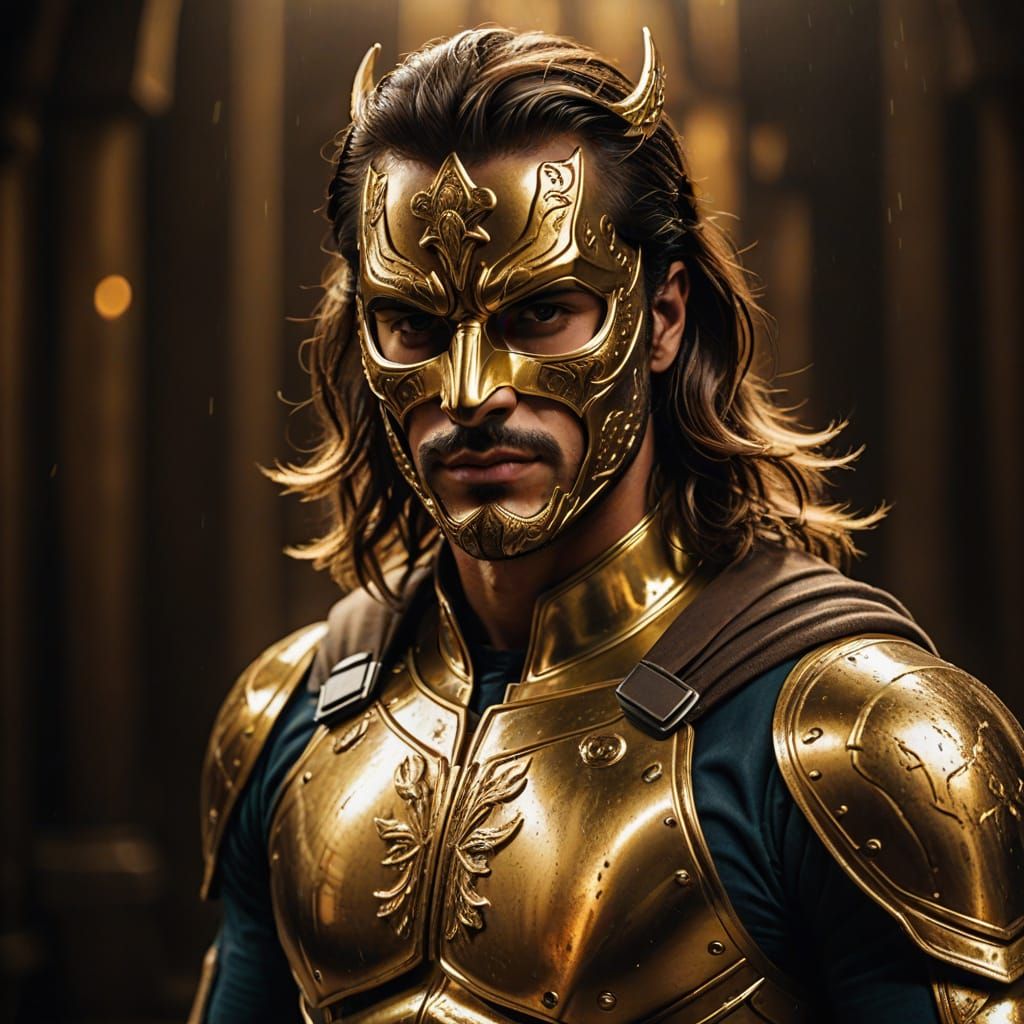 Golden Masked Model in Hyperrealistic Digital Art