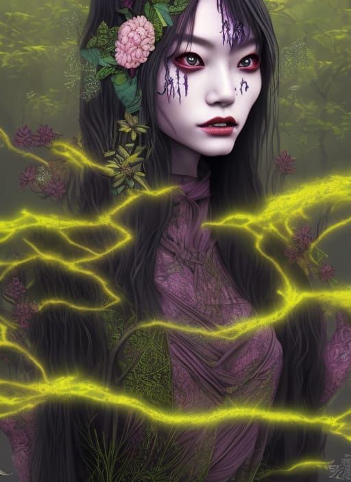 Japanese Swamp Witch in Hyperdetailed Digital Art