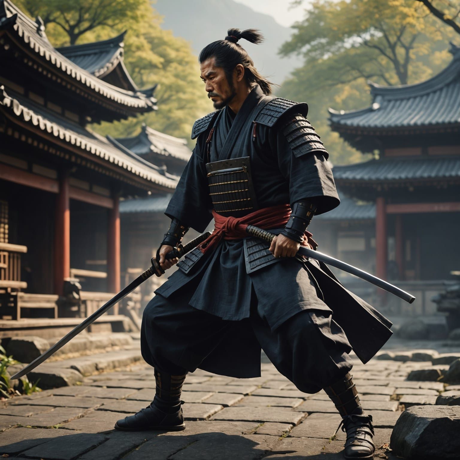 Samurai Forging Katana: Detailed Matte Painting