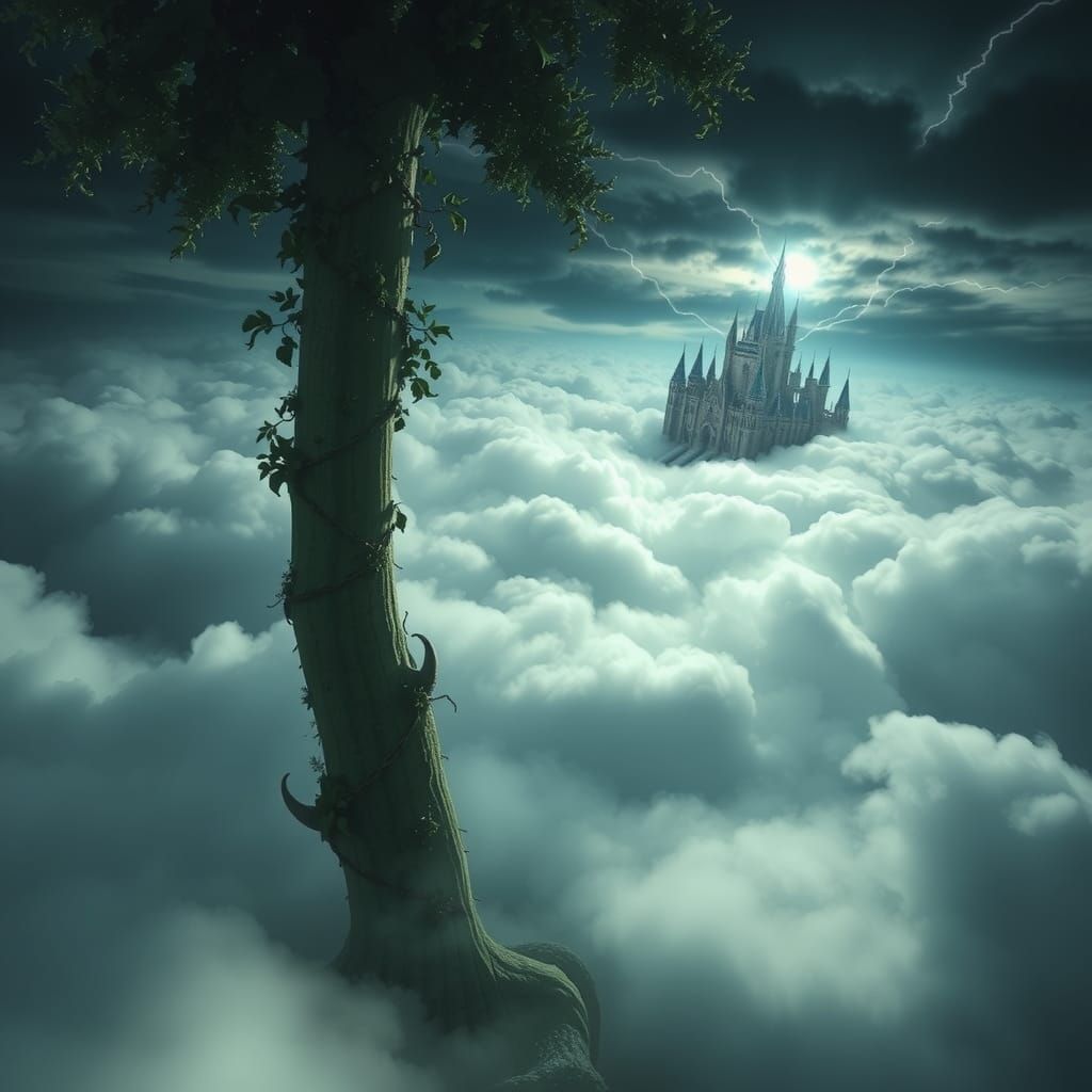 Giant Beanstalk Reaches Castle in Ominous Sky