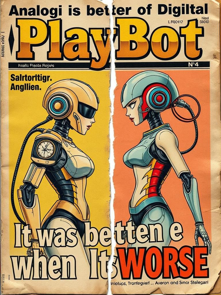 Retro-Futuristic Magazine Cover Featuring Pin-Up Robots