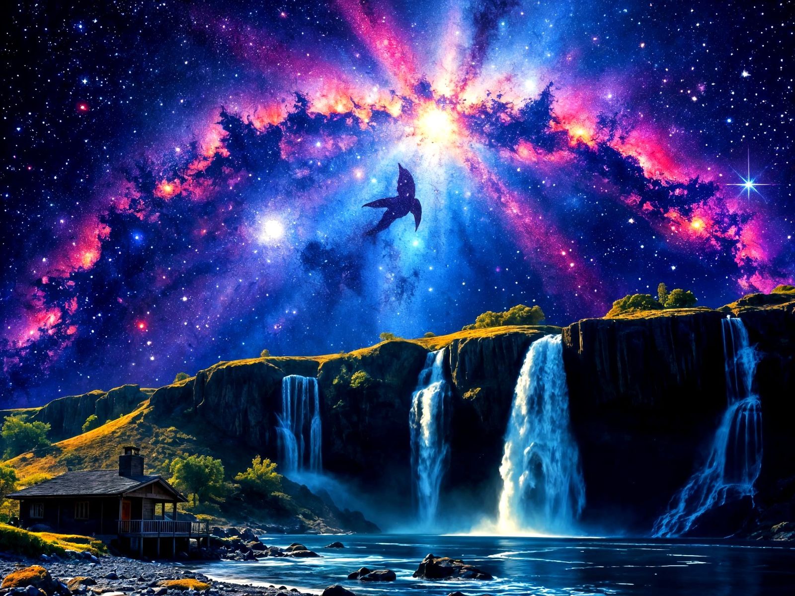 Galactic Arch Above Farmhouse in Impasto Style