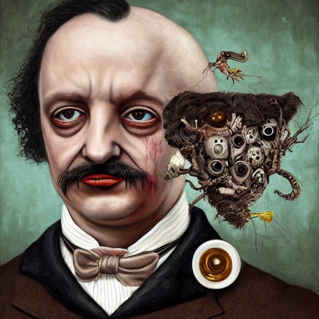 Eerie Portrait of Edgar Allen Poe with Fleas