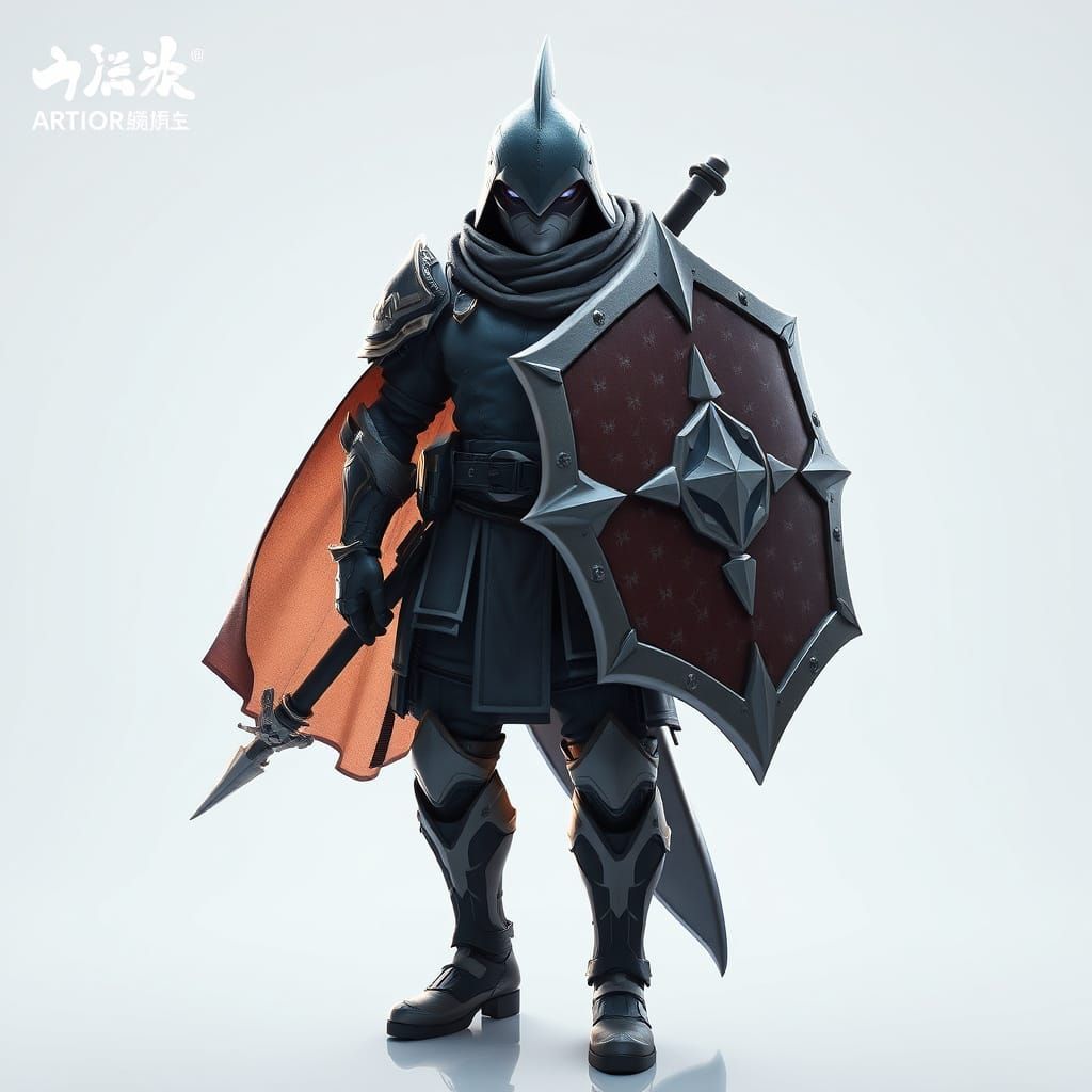Shark Soldier with Shield in 3D Anime Style
