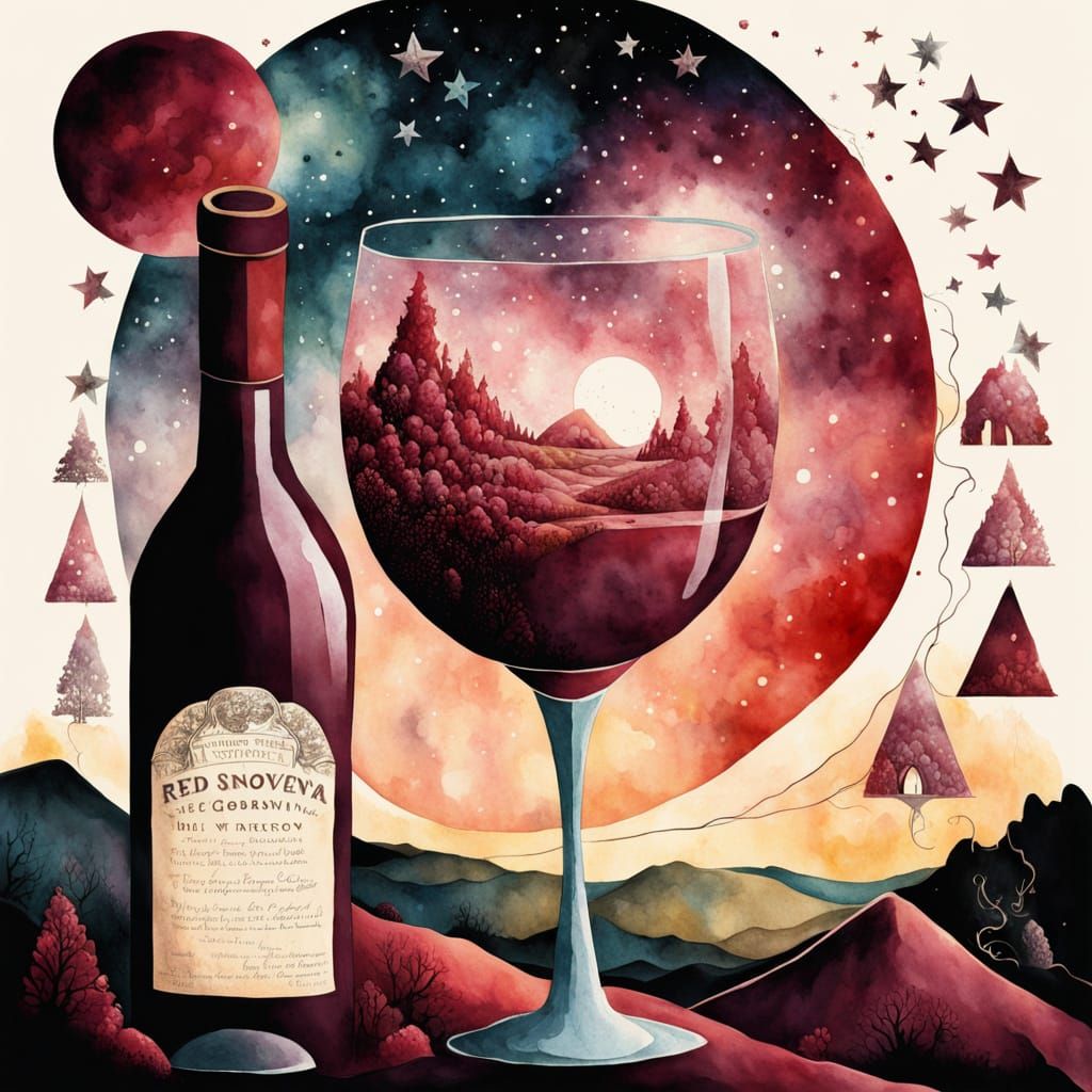 Vintage Wine Supernova in Watercolor