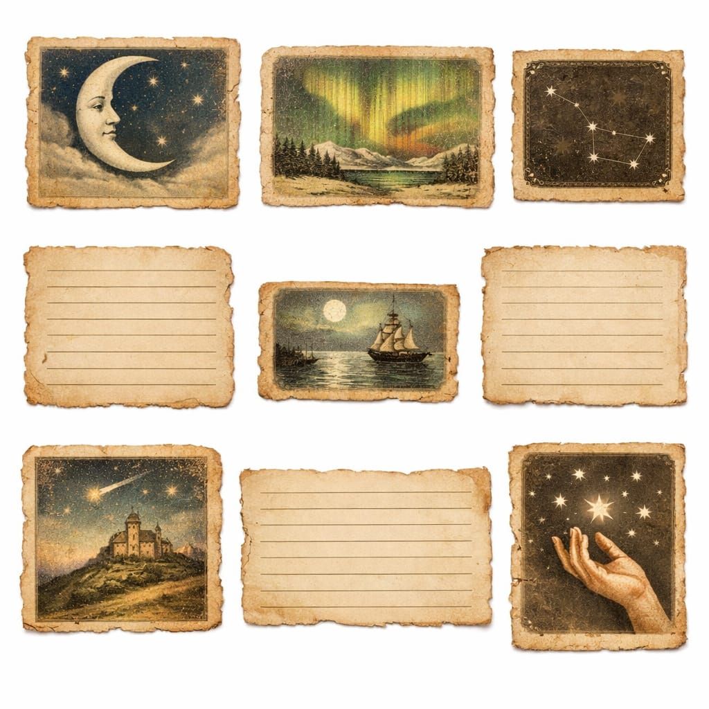 Vintage Moon and Stars Journal Illustrations