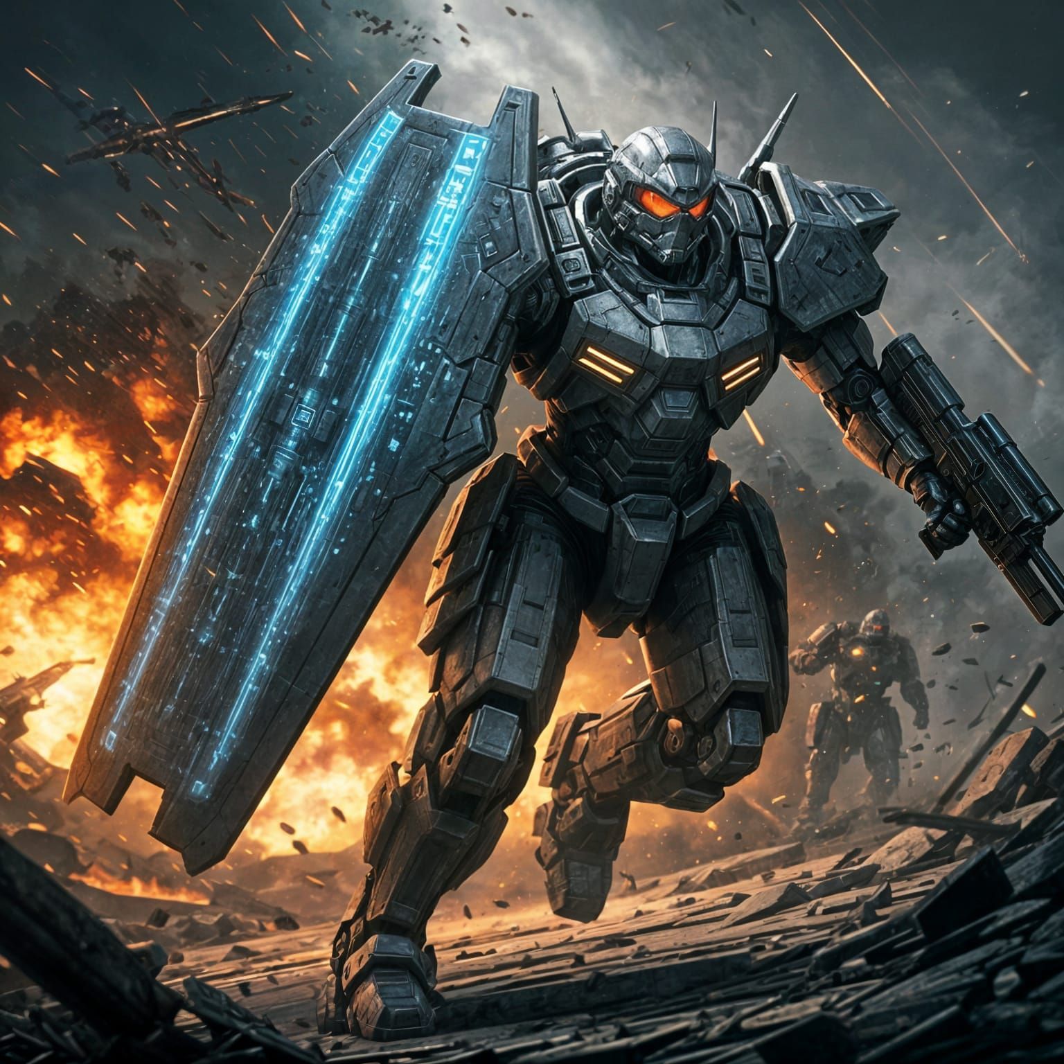 Cybernetic Warrior Charges into Battle