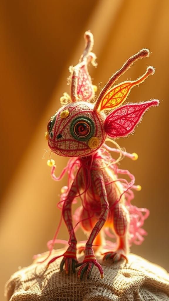 Whimsical Yarn Sculpture of a Fantastical Creature