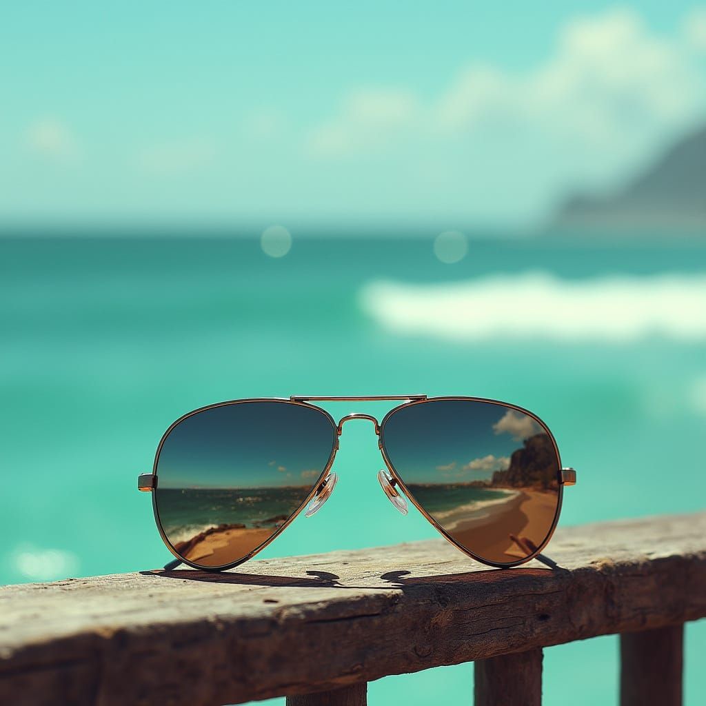 Futuristic Aviator Sunglasses Overlooking Turquoise Ocean