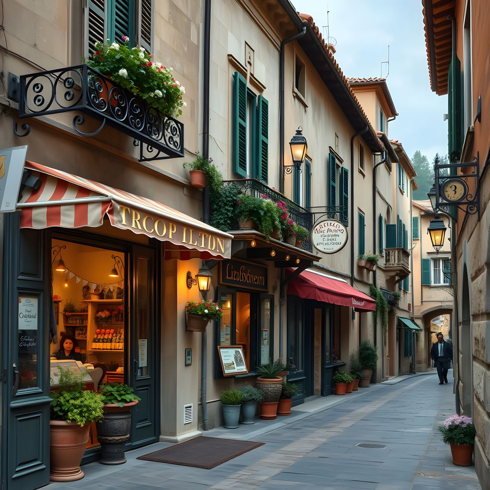 Charming Italian Village Shops in Warm Light