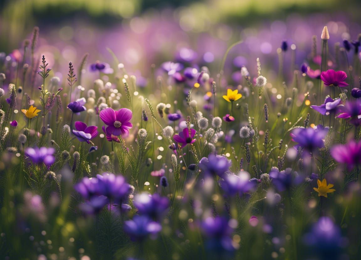 Lush Flower Meadow in Purple and Blue