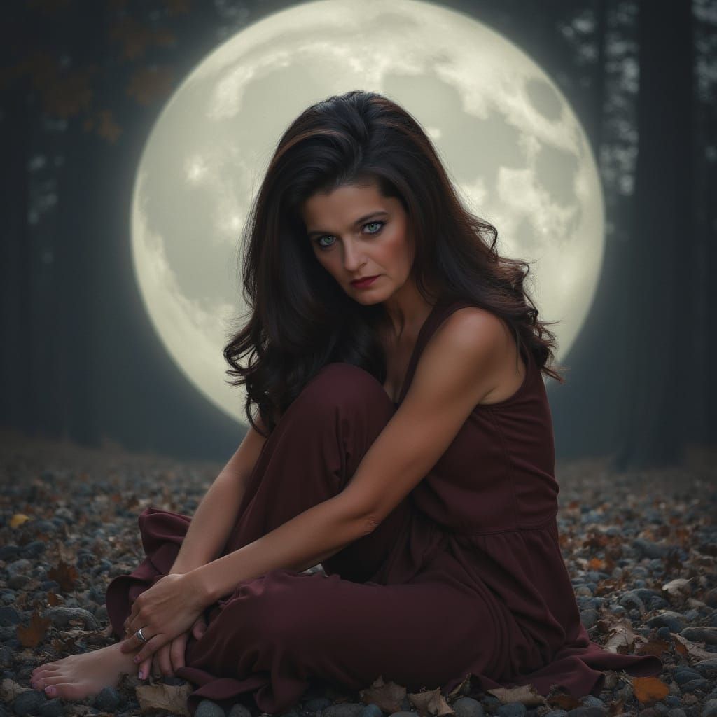 Crying Woman in Airbrush Style Moonlight