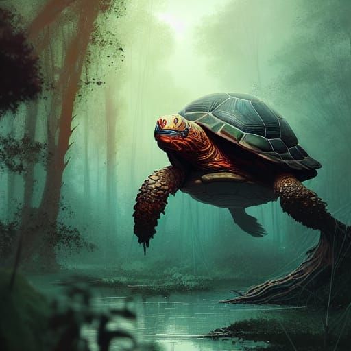 Tortoise in Indian Rainforest: Digital Art