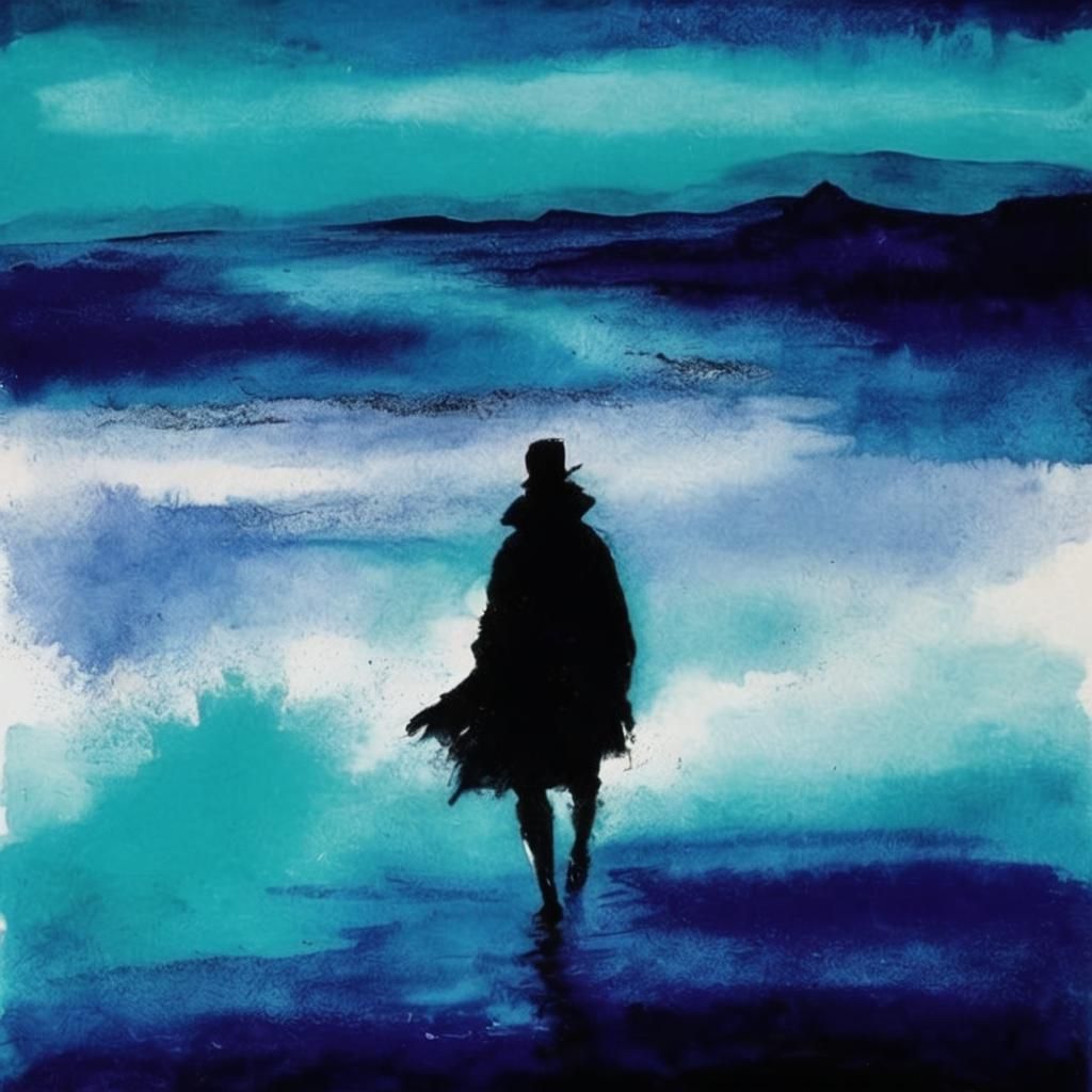 Abstract Expressionist Landscape with Lone Traveler