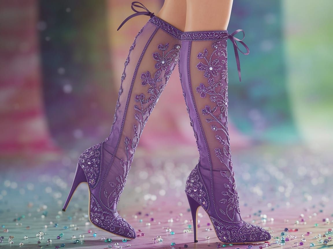 Purple Embroidered Boots: High-Fashion Luxury