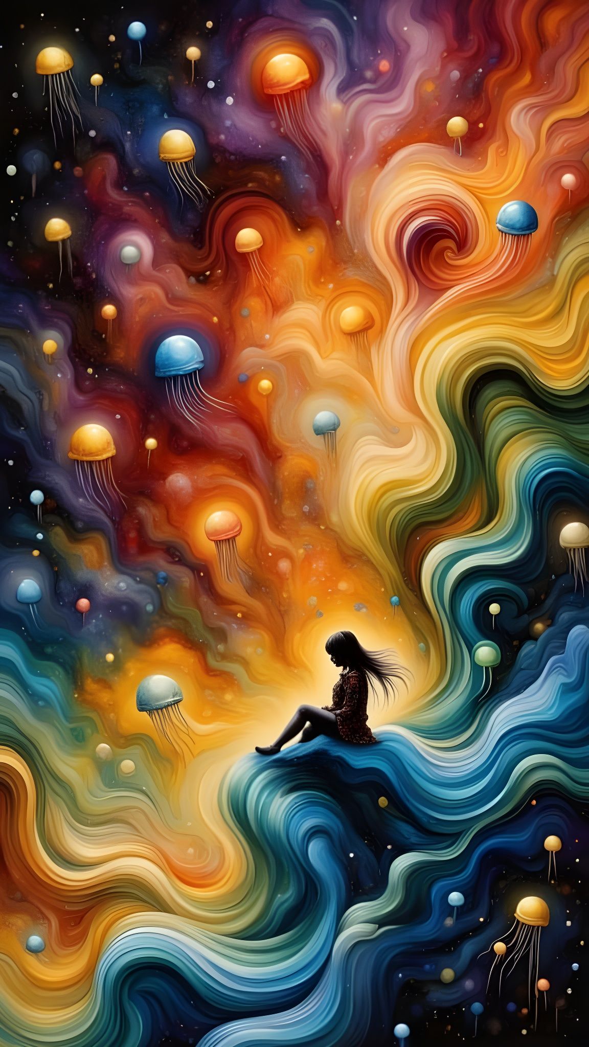 Surreal Ink Ocean Contemplation with Constellations