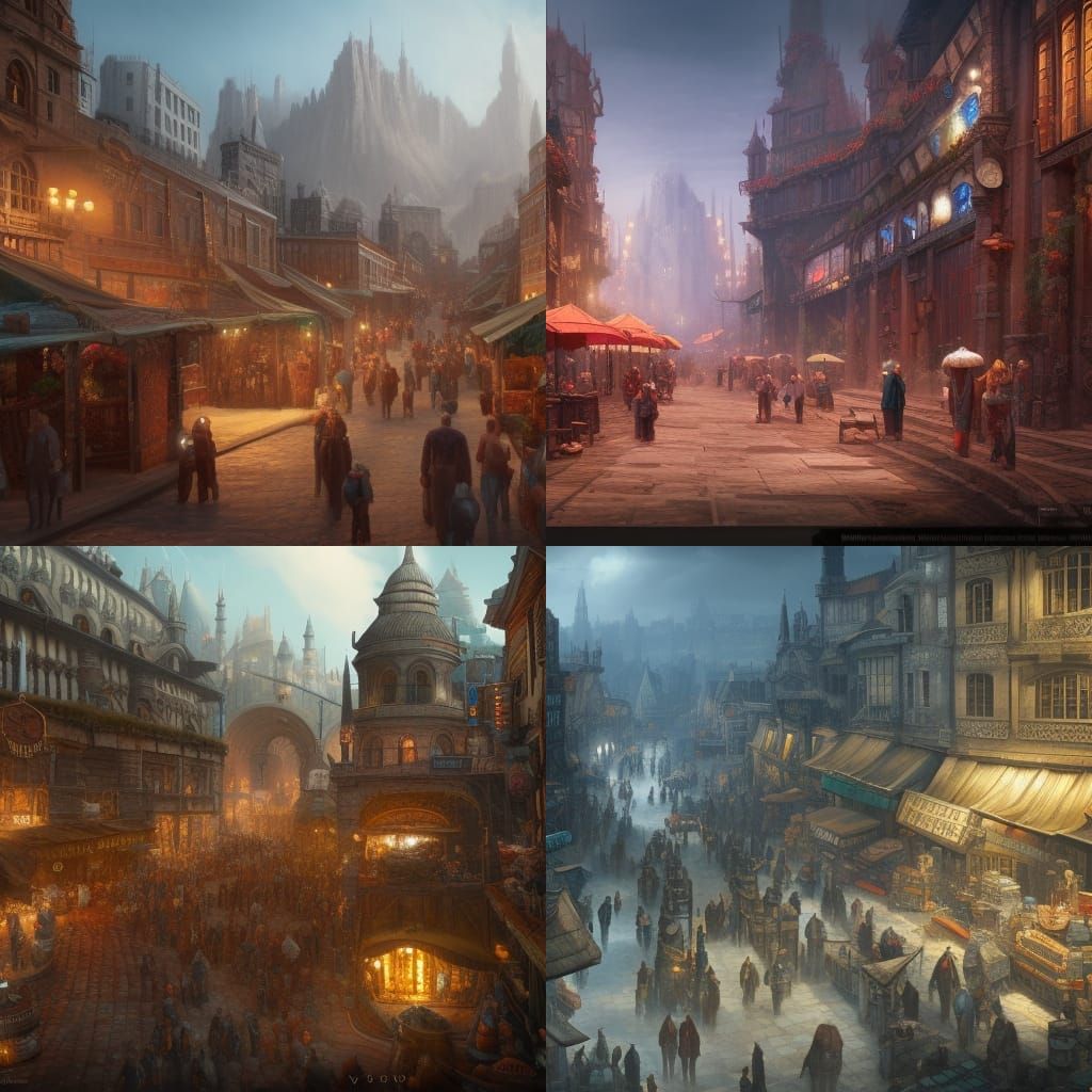 Lively Old Market Scene in Detailed Matte Painting