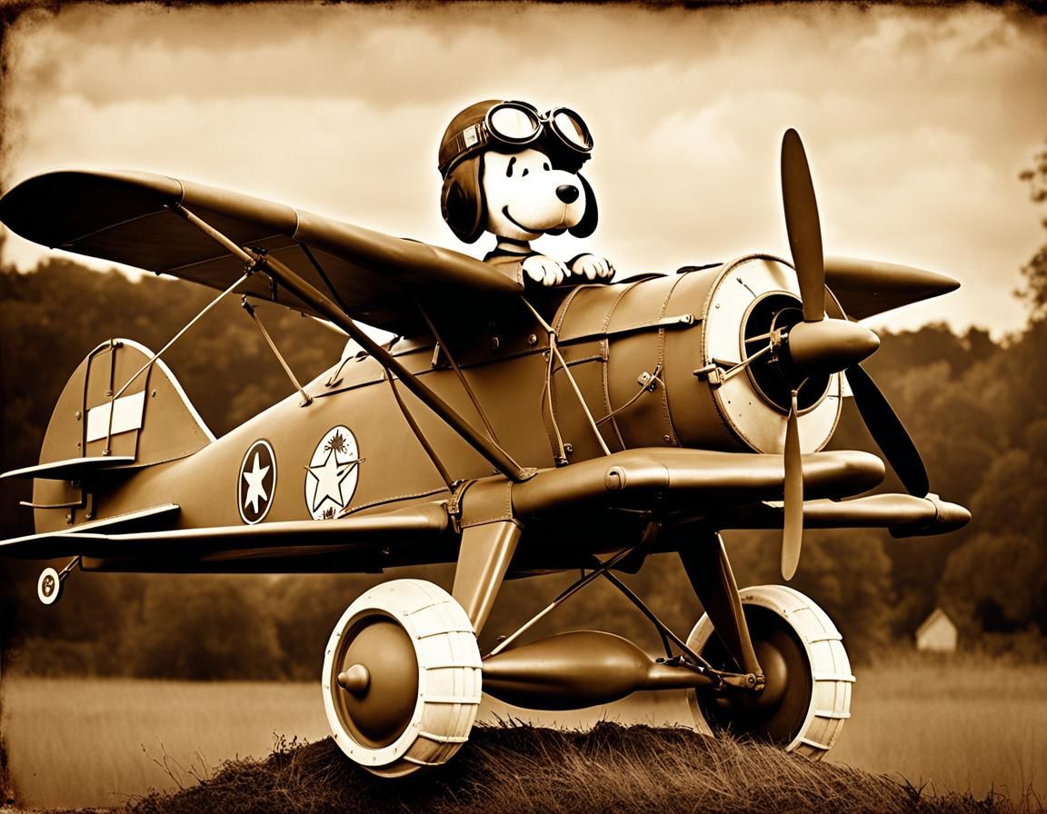 Snoopy as World War 1 Flying Ace in Sepia