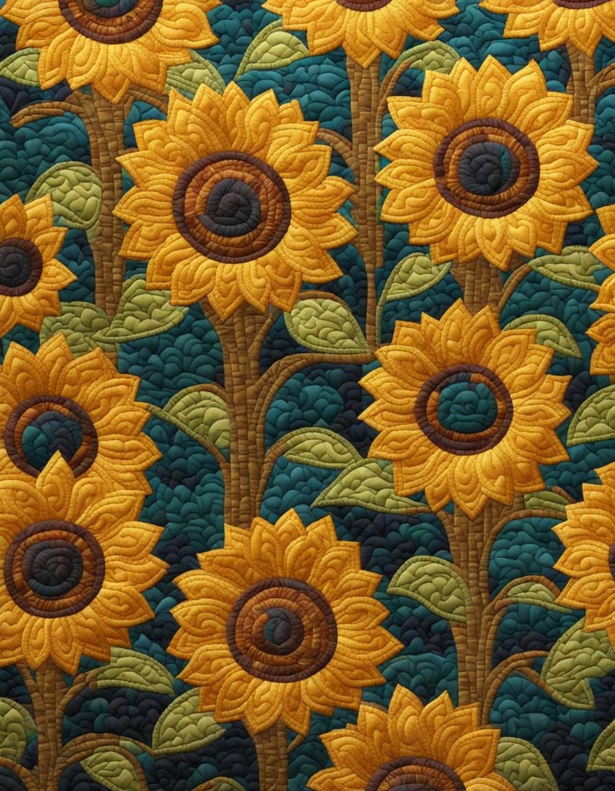Quilted Sunflower Field in Klimt Style