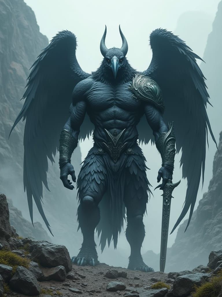 Dark Mountain Crow God Warrior in Impressive Muscular Form