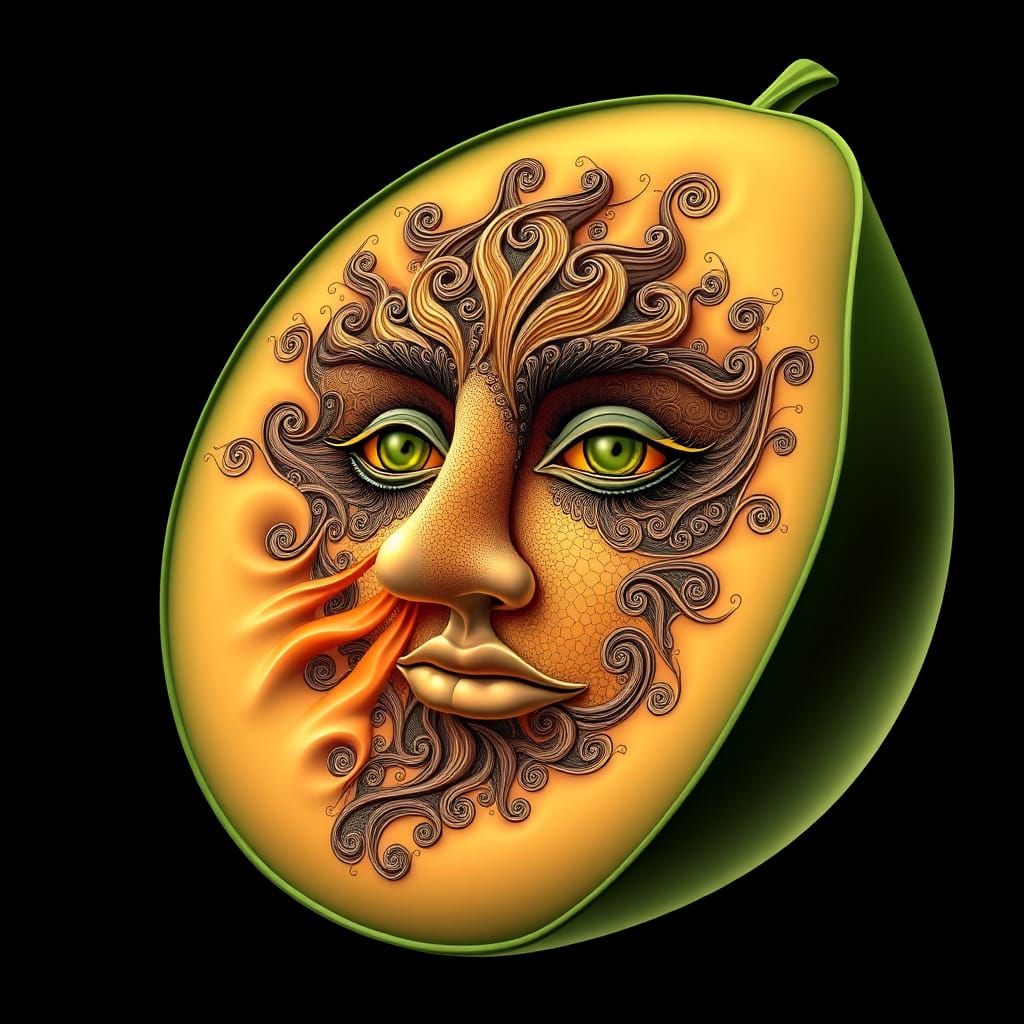 Abstract Fruit Portrait in Vibrant Fractal Style