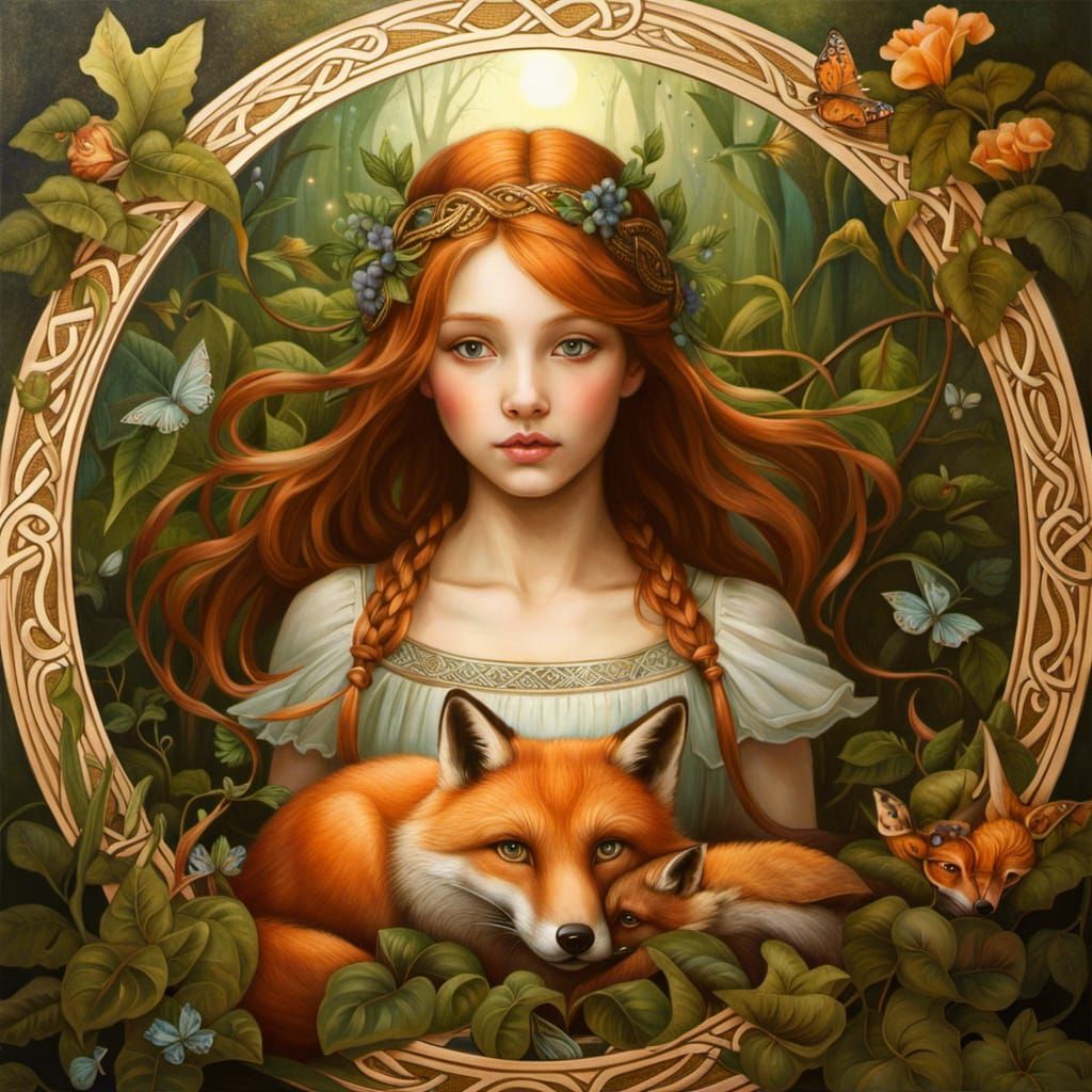 Toddler and Fox Celtic Knot Portrait